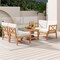 5-Piece Acacia Wood Outdoor Patio Furniture Set with Off White Cushions and Coffee Table